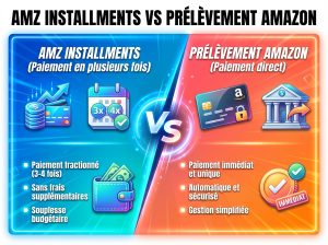 Infographie duel visual : AMZ Installments, c'est quoi ? Prélèvement Amazon expliqué