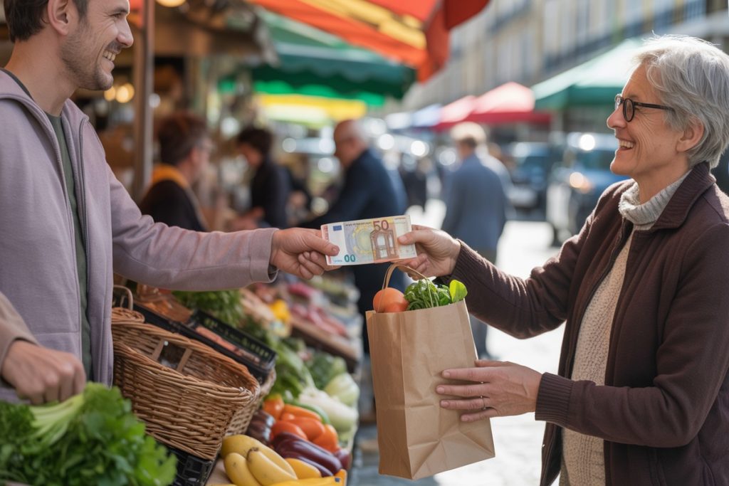 Client paie au marché avec ancien billet de 50 euros, scène authentique