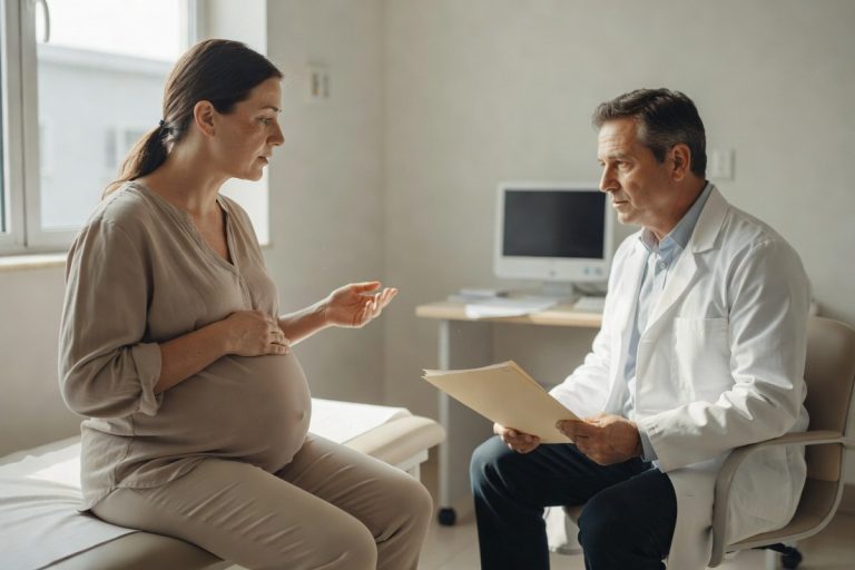Femme enceinte discutant d'arrêt maladie avec son médecin