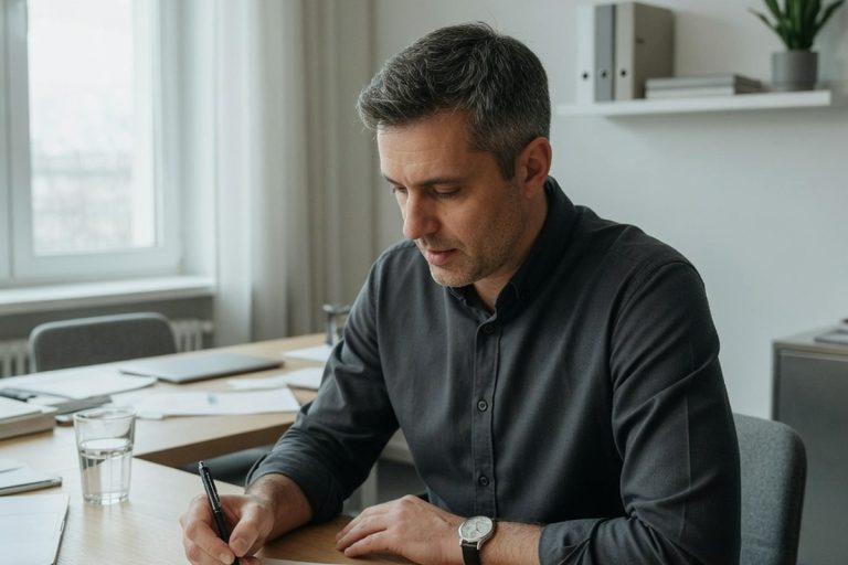Comptable notant les jours de retard dans un carnet près d'une fenêtre