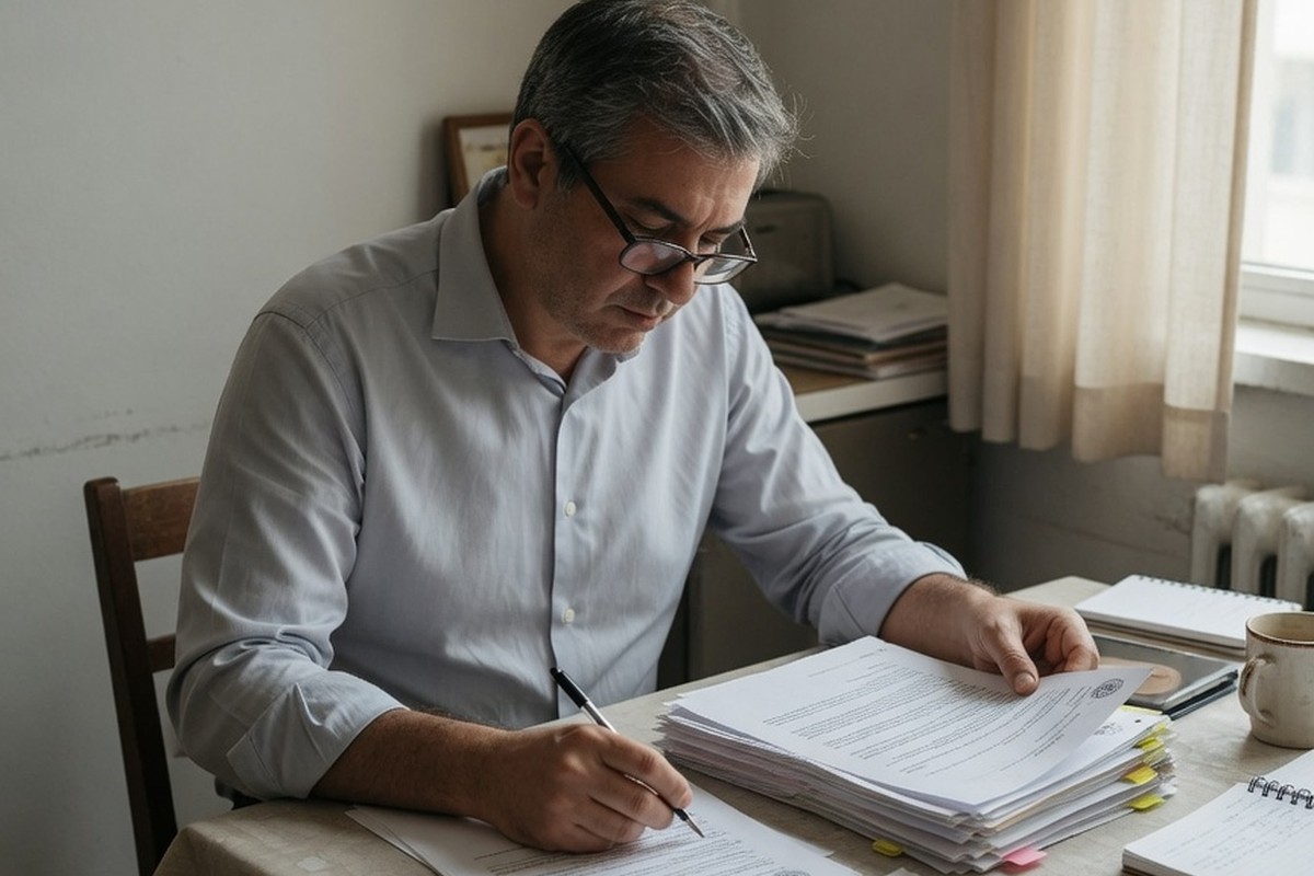 Homme examinant des papiers pour la prime CSP à table