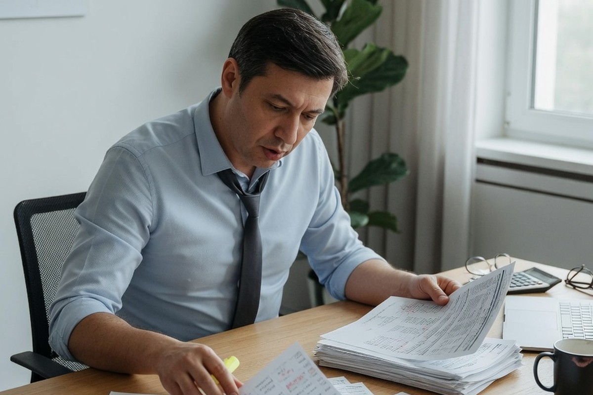 Consultant triant des documents financiers près d'une fenêtre