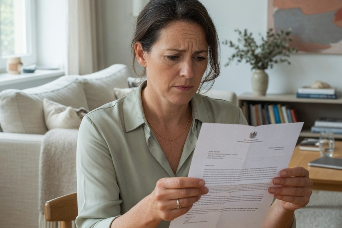 Femme lisant une lettre de refus d'aménagement d'horaires à une table