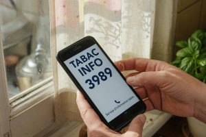 Mains tenant un smartphone avec le numéro 3989 affiché